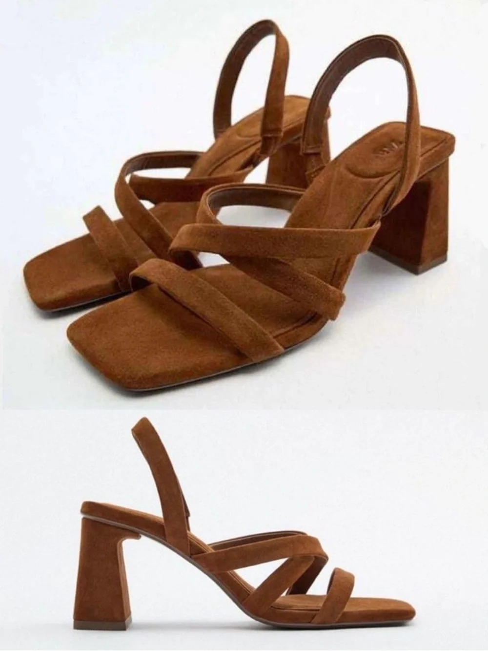 ZARA Women’s Brown Suede Strappy Block Heel Sandals - Picture 2 of 2